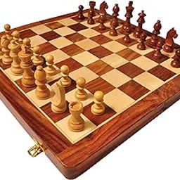PALM ROYAL HANDICRAFTS Wooden Handmade Foldable Magnetic Chess Board Set with Magnetic Pieces and Extra Queens for Kids and Adults (16x16 Inches, Brown)-image-10