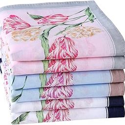 Women Cotton Handkerchiefs Vintage Floral Print Handkerchief 100% 60S Combed Cotton Ladies Hankies 6/12PCS 17.7×17.7"-image-71