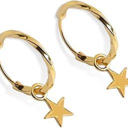 925 Sterling Silver Star Hoop Drop Earring |Gold Plated | Gift for Women & Girls-image-40