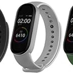 Qai Soft Silicone Replacement Combo Pack of 3 Band Strap Compatible with Xiaomi Mi Band 5 / Mi Band 6 (CHIP/Device NOT Included) (Black/Grey/Light Green)-19