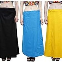 Women's Cotton Inskirt Saree Petticoats Combo (Pack of 5) Red, Black, Green, Sky Blue and Yellow (Free Size)-7
