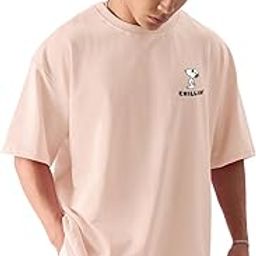 |Mens & Boys Official Round Neck|Peanuts Chillin Pink Color Printed|Half Sleeve Oversized|100% Cotton T-Shirts-image-5