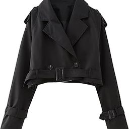Women’s Short Trench Coat Double Breasted Lapel Pea Coat with Belt Long Sleeve Slim Fit-image-64