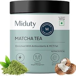 Miduty Matcha Tea - Detoxifying Drink, Fat Burner - Energy Booster, Weight Management - Promote Anti Aging & Gut Health, MCT Fat - L-Theanine With Coconut Milk - Vanilla flavour - 260g-image-60