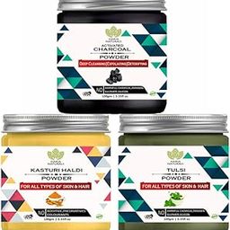 Haria Naturals 100% Pure & Naturals Charcoal Powder 100gm & Kasturi Haldi Powder 100gm & Tulsi Powder 100gm (Pack Of 3) 300GM-image-19