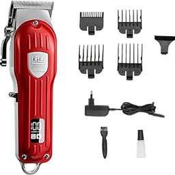 KIKI NEW GAIN NG-116 PLUS Salon Series Professional Cordless Hair Clipper Digital Display 6500 RPM Powerful rotary Motor High Carbon steel 4 Guide Comb Taper Lever Adjustment Runtime: 240 min, Red-39