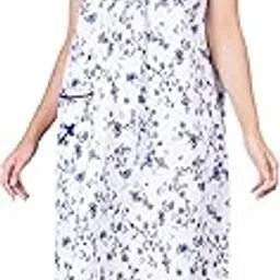breezly Regular Calf Length Pure Cotton Nighty Nightdress for Women Blue-picture-40