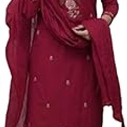 Women's Rayon Slub Embroidered Collor Neck 3/4Sleeves Straight Kurta with Pant And Dupatta Sets-PE-2230-image-64
