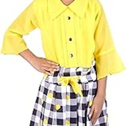Cotton Classic Top and Skirt Set for Girls | Yellow/Black/White | 8-9 Years | KIDS13754-image-2