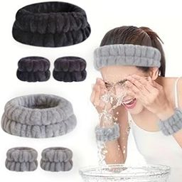 Happy Piglet 3-Piece Elastic Fleece Spa Headband and Wristband Set for Face Washing, Makeup, Yoga, and Fitness for womens and Girls (Black, Grey)-image-93