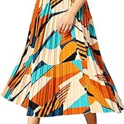 | Geometric Printed Skirt for Women | Print Pleated Midi Skirt | Comfort Elastic Waist | Midi Length | Pleated A-Line Skirt for Women-image-1