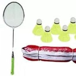 2 Pc Single Shaft Racquet + 6 pc Nylon Shuttle + 1 Badminton Net Badminton Kit Badminton Kit-image-80