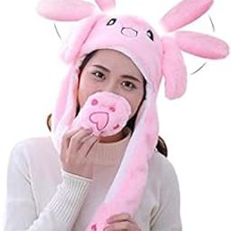 Kiditos Bunny Cap With Moving Ears (LED Glowing) Girls Headwear Plush Funny Hat, Wool Winter Cap-11