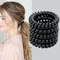 5pc Elastic Spiral Hair Ring Ties Women Black Telephone Wire Cord Rubber Bands Headwears Scrunchies Ponytail Holder Coil Ties for Thick : Perfect for Ponytails - No Creases, Plastic Spiral Design-8
