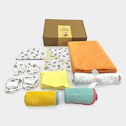 Kridlo Newborn Baby Gift Set | Premium Baby Gift Set for Newborn Boys & Girls | Eco-Friendly | Pack of 11 (6-9 Months, Swaddle, Washcloths, Cap Booties Mittens, Dry Mat & Jhabla Pant)-image-8