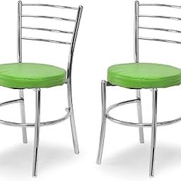 KITHANIA Dining Chair Ergonomic Dining Hotel Restaurant Chair with Steel Chrome Polish and leatherite seat (2, Green, Standard)-image-5