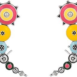 Folklore Enamelled Multicolored Silver Toned Cuff Earrings |Oxidised Earrings For Women|EveryDay|Festive|Wedding|Gift For Women|-23