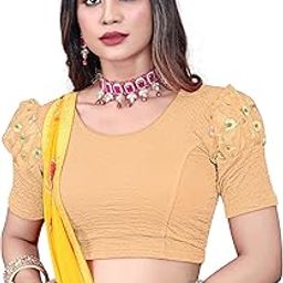 Round Neck CottonLycra and Net Fabric Fully Stretchable Puff Sleeve Designer Readymade Blouse for Womens-24