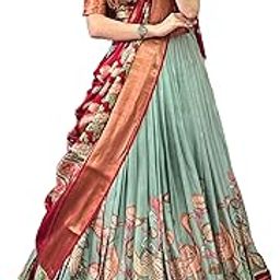 Lehenga Set with Intricate Detailing Elegant Flared Lehenga Set with Intricate Patterns Tussar Silk With Foiil Print and bandhani Print Lehenga Choli-picture-46