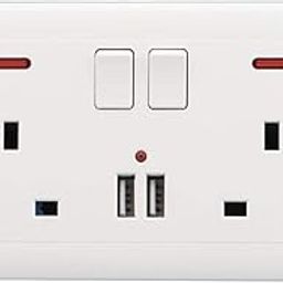 MERISHOPP Double Wall UK Plug Socket 2 Gang 13A 2 USB Charger Port Plate White|Home & Garden-image-10