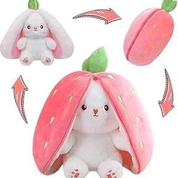 MADHUBALA Rabbit with Chain Reversible Bunny Soft Toy | Plush Stuffed Animal for Kids – Strawberry/Carrot Shape (Pink)-image-32