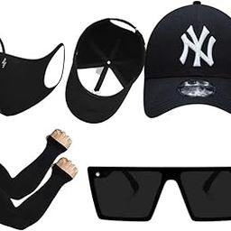 BekilyBack Black Cap with NY, Arm Sleeves, Face Mask, Sunglasses, and Combo Pack of 4-image-30