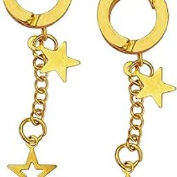 Gold Plated Star Linked Charms Stud Drop tainless Steel Dangle Surgical Hoop Earrings For Unisex-image-31