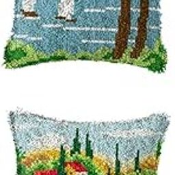 CALANDIS™ 2Pcs Latch Hook Embroidery Kits Cushion Needlework Blank Pillowcase Mesh | Latch Hooking Kits | Latch Hooking | Rug Making | Needlecrafts & Yarn-picture-18