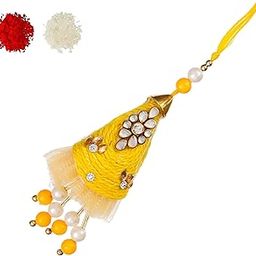 Handmade Floral Beadwork Lumba Rakhis Premium Designer Lumba Rakhi Bhabhi Sister In Law Women Chuda Bengal Beautiful Hanging Rakhi With Roli Chawal-45