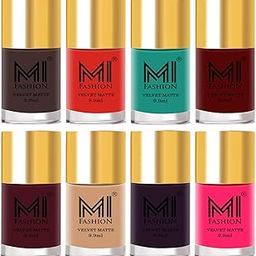MI FASHION Classical Rich Velvet Matte Nail Paint|Multicolours Combo Pack|Trendy & Stylish Shades|Cruelty Free|Top Coat 9.9ml Each (Sets-8)-image-23