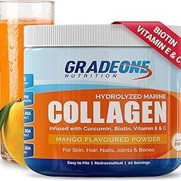 GRADEONE NUTRITION Marine Collagen Powder Supplement, 200g, For Skin Hair Nails & Joints - With Biotin, Curcumin, Vitamins & Amino Acids, Mango Flavour-image-44