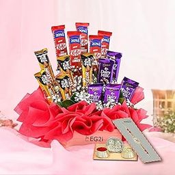 EG2i Mixed Chocolate in Basket with Rakhi Roli Chawal for rakhi gifts, gifts for brother, gifts for sister (Flower) Same Day Delivery, Express Delivery-image-23