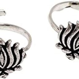 Oxidized German Silver Lotus Toe Rings Set (1 Pair) for Women | Lotus Oxidized German Silver Toe Rings-image-44
