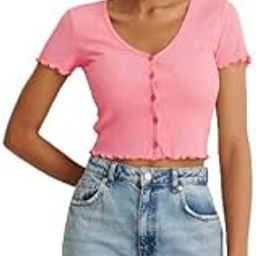 V-Neck Button Cardigan Babylock Half Sleeves Ribbed Top-image-77