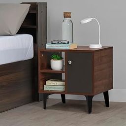 Sleepyhead Bestie - Engineered Wood Bedside Table (2 Shelves & 1 Door, Dark Walnut & Slate Grey Finish)-2
