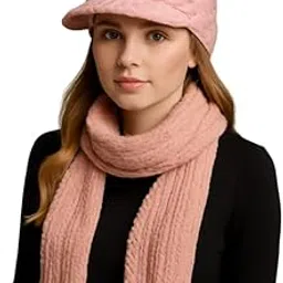 krystle Trendy Knit Hat & Scarf for Women – Perfect for Cold Weather (Pink,Free Size)-picture-28