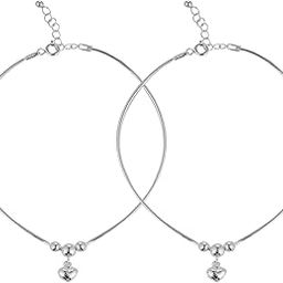 925 Adjustable 3 Ball Anklet with Heart Charm for Girls and Women| Perfect Valentine Gift For Her - Pair-image-90