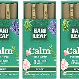Hari Leaf Calm Blend - Mint Pre-filled Cones | Non-Tobacco, Non-Nicotine Smoking Blend | Refreshing Mint Flavor | 5 Cones per Pack of 3-picture-32