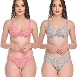 Women's Flower Printed Designer Lingerie Set, Padded, T-Shirt, Push Up Cotton Bra Panty Set,Sexy Full-Coverage Bra And Hipster Set, Innerwear,Beachwear Set-image-84