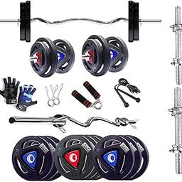WATSON Home Gym Set, Home Gym Equipments for Men & Women with 3 Feet 25mm Curl bar, Rubber Coated Plates, Star Nut Steel Dumbbell Rods, Locks & Accessories (Black- 10Kg Set(2.5Kgx4))-image-41