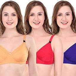 Women's Girl's Non-Padded Front Open, Maternity, Stylish Bra (Pack of 3 (B, Red,Blue, 30)-image-50