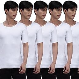 Men's White Interlock Solid Vest with Half Sleeve Combo Pack-image-2
