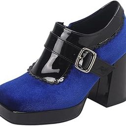 Belt Buckle Square Shoes for Women Color Matching Thick Heel Footwear PU Upper Rubber Sole-image-35