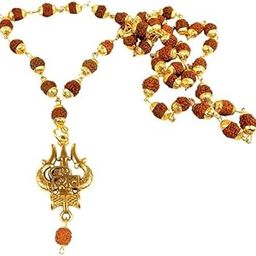 Malas Collections Brown Beads Rudraksha Mala God Lord Shiva Mahadev Bolenath Mahakaal Om Trishul Shiv With Damru Locket Pendant Necklace-27