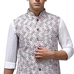 SHOWOFF Men's Printed Peach Ethnic Nehru Jackets-PR-127_Peach-image-47