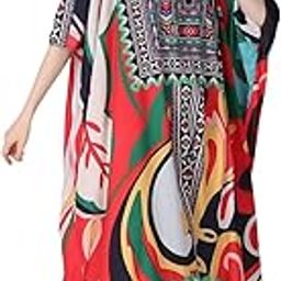 Abstract Nonfigurative Printed Crepe Maxi Length Kaftan Dress for Women Multicolor Freesize-25