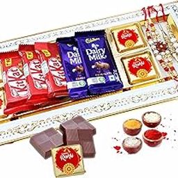 Fabbites Set Of 4 Rakhi For Brother With Gift Set Chocolates | Rakhi Gift For Brother, Dairy Milk Chocolates, Kitkat , Dry Fruit Handmade Chocolates,4 Rakhi Set, 130 Gm-picture-5