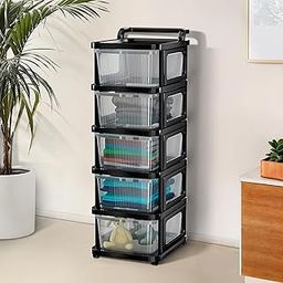 Kuber Industries 5 Layer Heavy Duty Plastic Storage Drawer with Wheels | Modular Cabinet for Bedroom, Office, Home | Chest of Drawers Organiser for Cosmetics, Kitchen items, Toys | Transparent Black-image-15