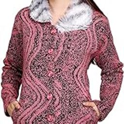 Women's winterwear Woolen Fur Collar Cardigan Sweater-image-90