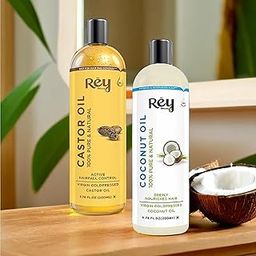 Rey Naturals Virgin Coconut Oil & Castor Oil For Hair Growth, Dandruff & Hairfall Control (Arandi Ka Tel, Nariyal Oil) - 200ml*2 | Pure Unrefined Cold Pressed Oil for Hair & Skin Care-image-89